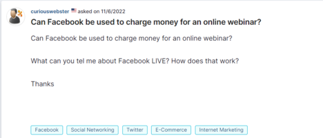 Solved: Can Facebook be used to charge money for an online webinar?