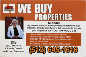 "We buy property" direct mailer card - Swipe File