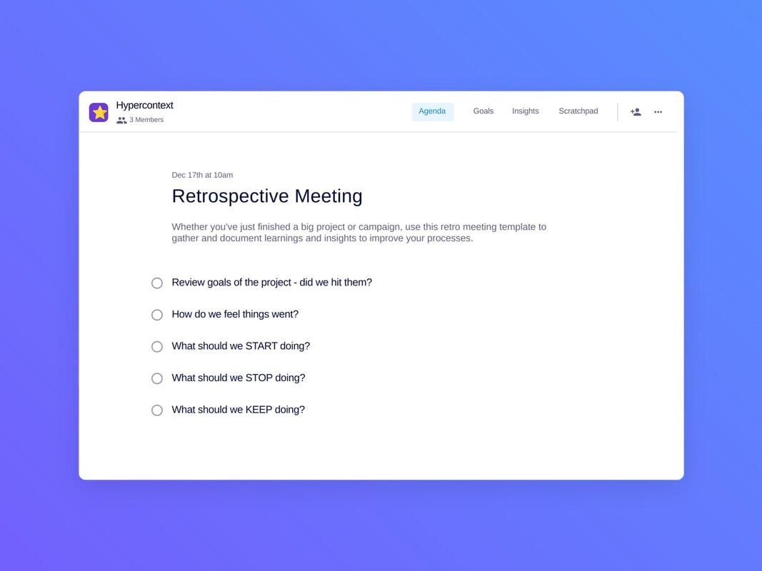 Retrospective meeting template (5 topics and ideas) | Spinach