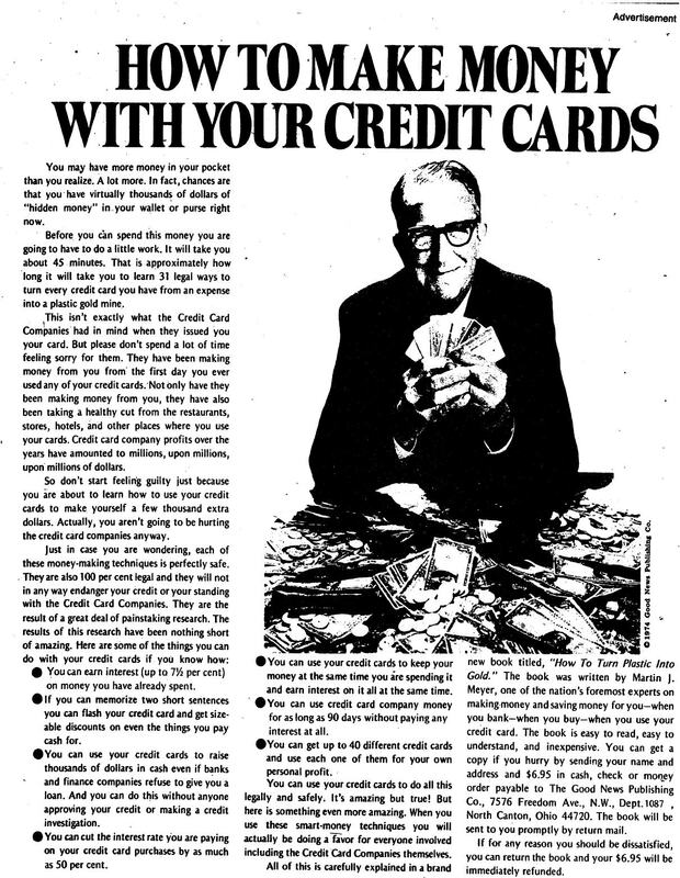1974 How To Make Money With Your Credit Cards Print Ad - Swipe File