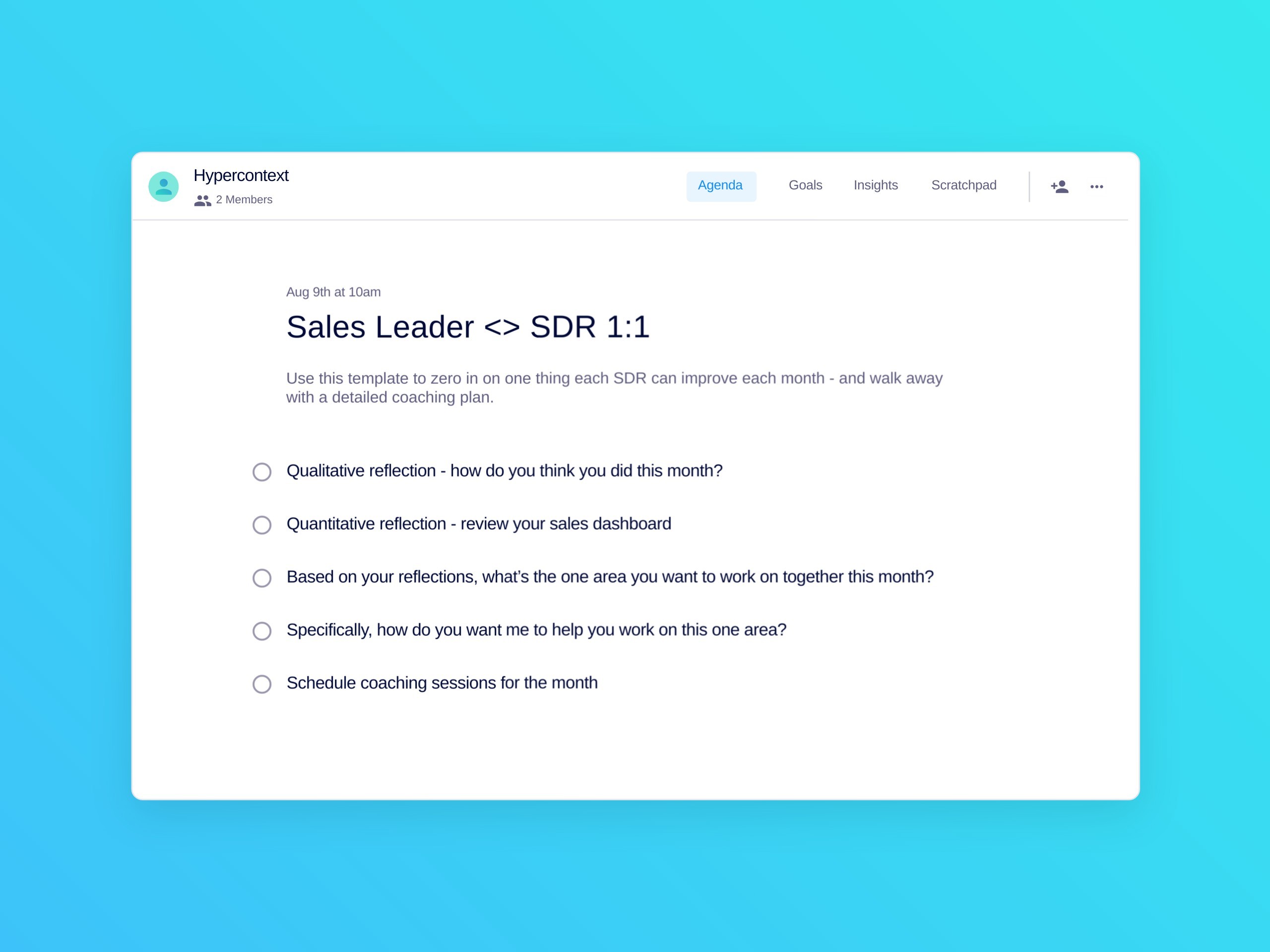 Sales leader  sdr 1:1 template (5 topics and ideas)