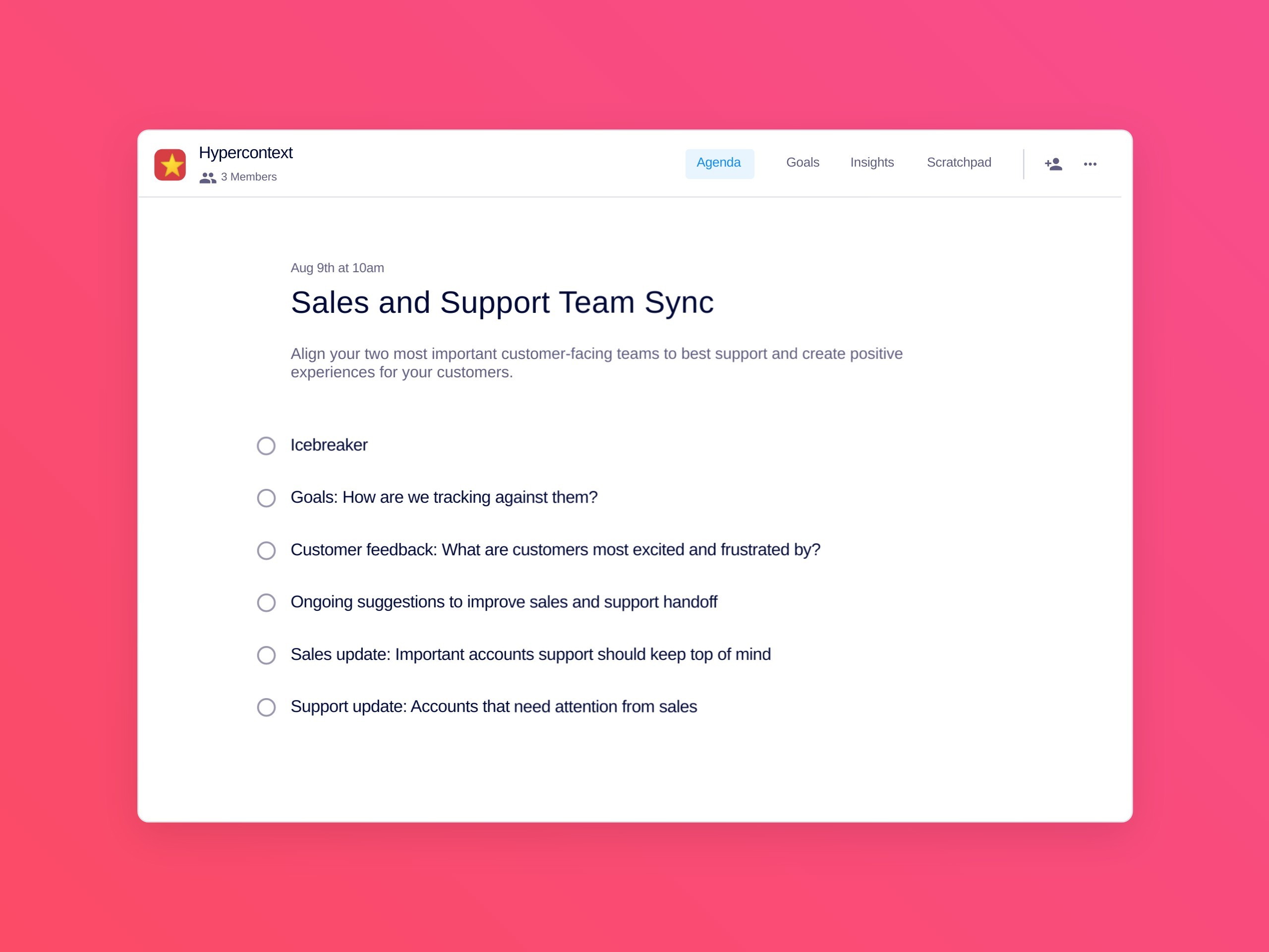 Sales and support team sync template (6 topics and ideas)