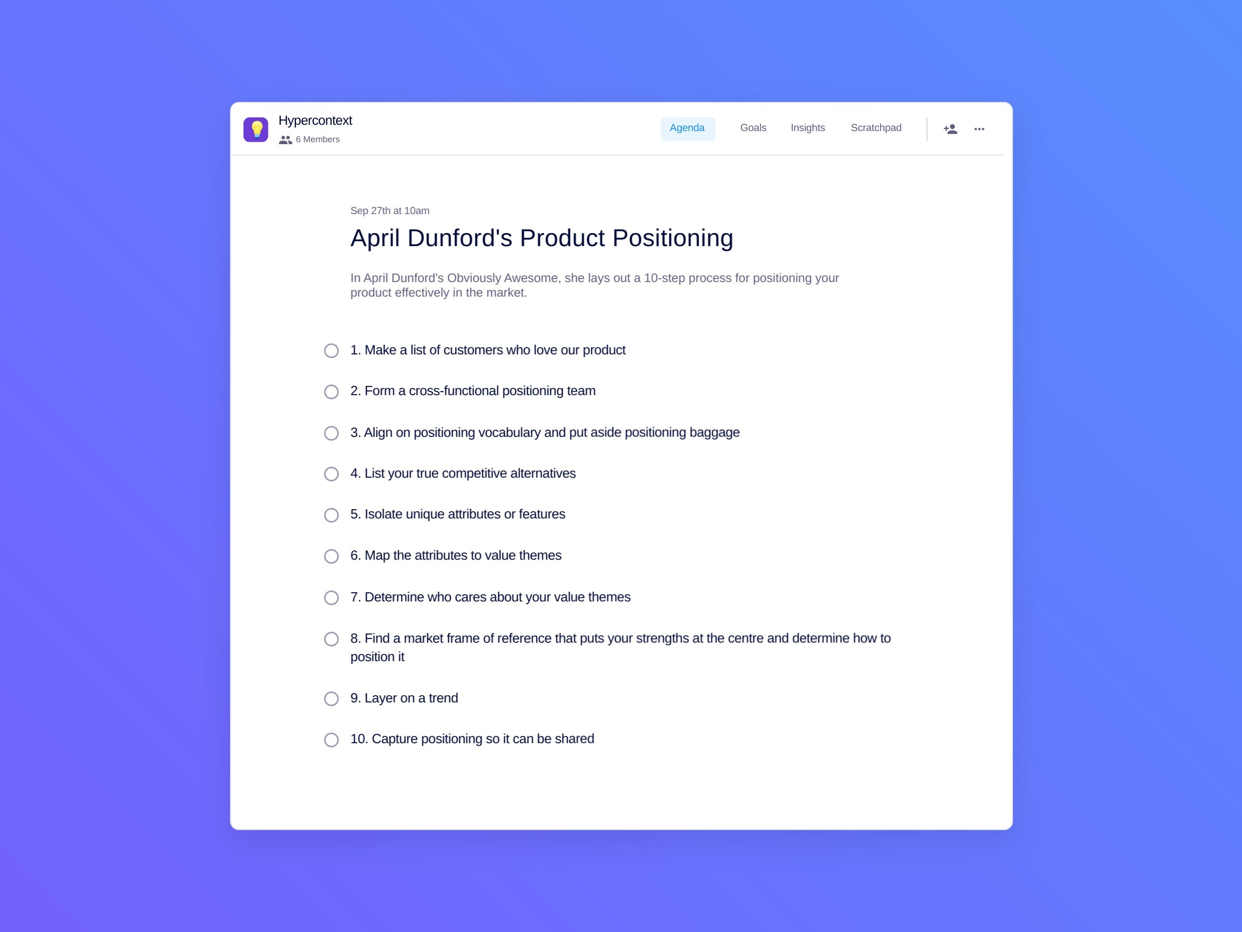 April dunford's product positioning template (10 topics and ideas)