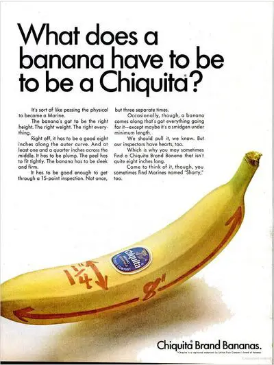 1967 "What does a banana have to be to be a Chiquita?" Ad - Swipe File