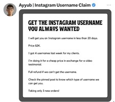 Simple ad for getting an Instagram username