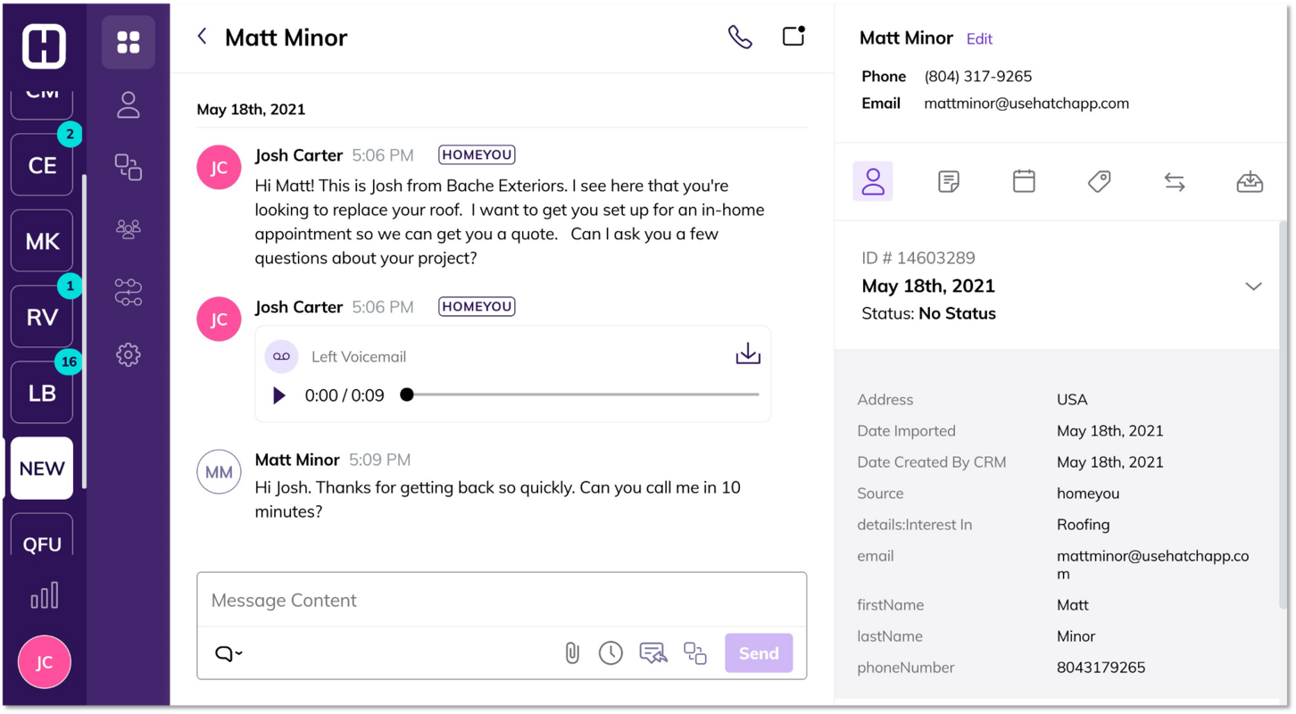 Contractors Can Now Use Hatch to Instantly Engage Homeyou Leads