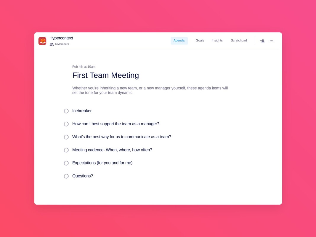 First Team Meeting Template