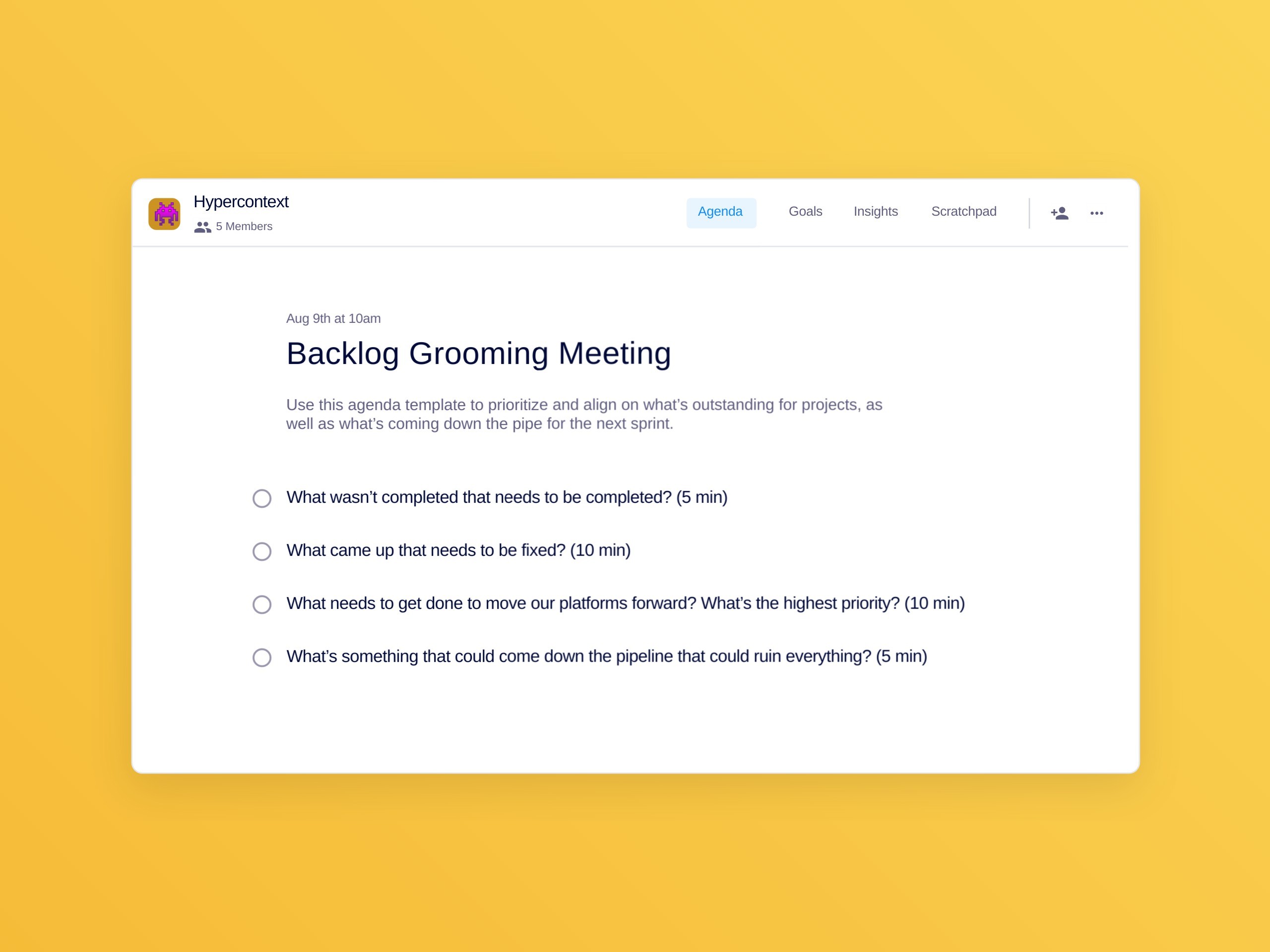 Backlog grooming meeting template (4 topics and ideas)