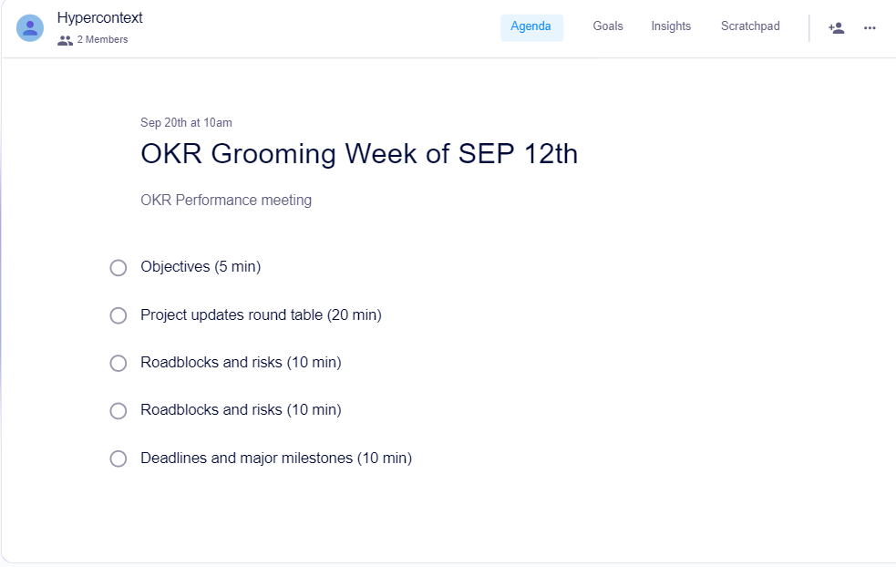 Okr grooming week of sep 12th template (5 topics and ideas)
