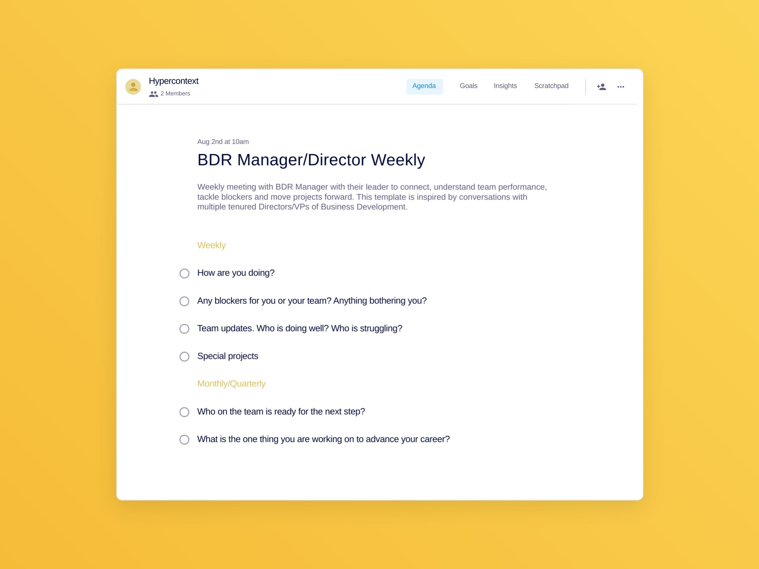 Bdr manager/director weekly template 