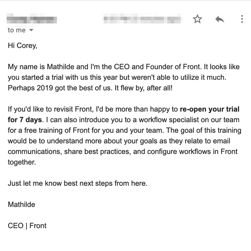 Teardown: Front's Trial Reactivation Email