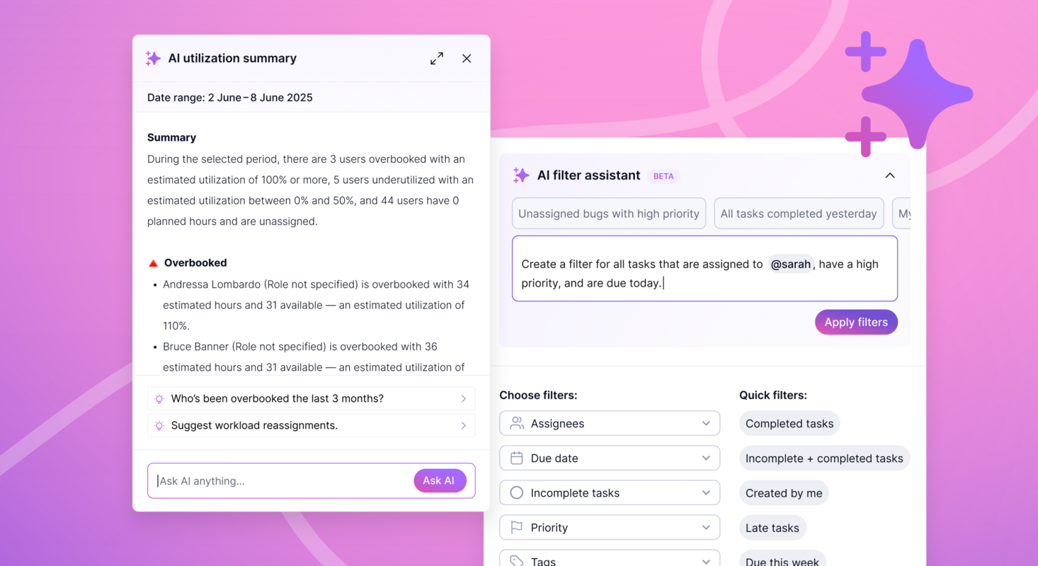 Make work a breeze with smarter filtering and speedier utilization insights from TeamworkAI
