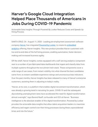 Harver's Google Cloud Integration Helped Place Thousands of Americans in Jobs During COVID-19 Pandemic