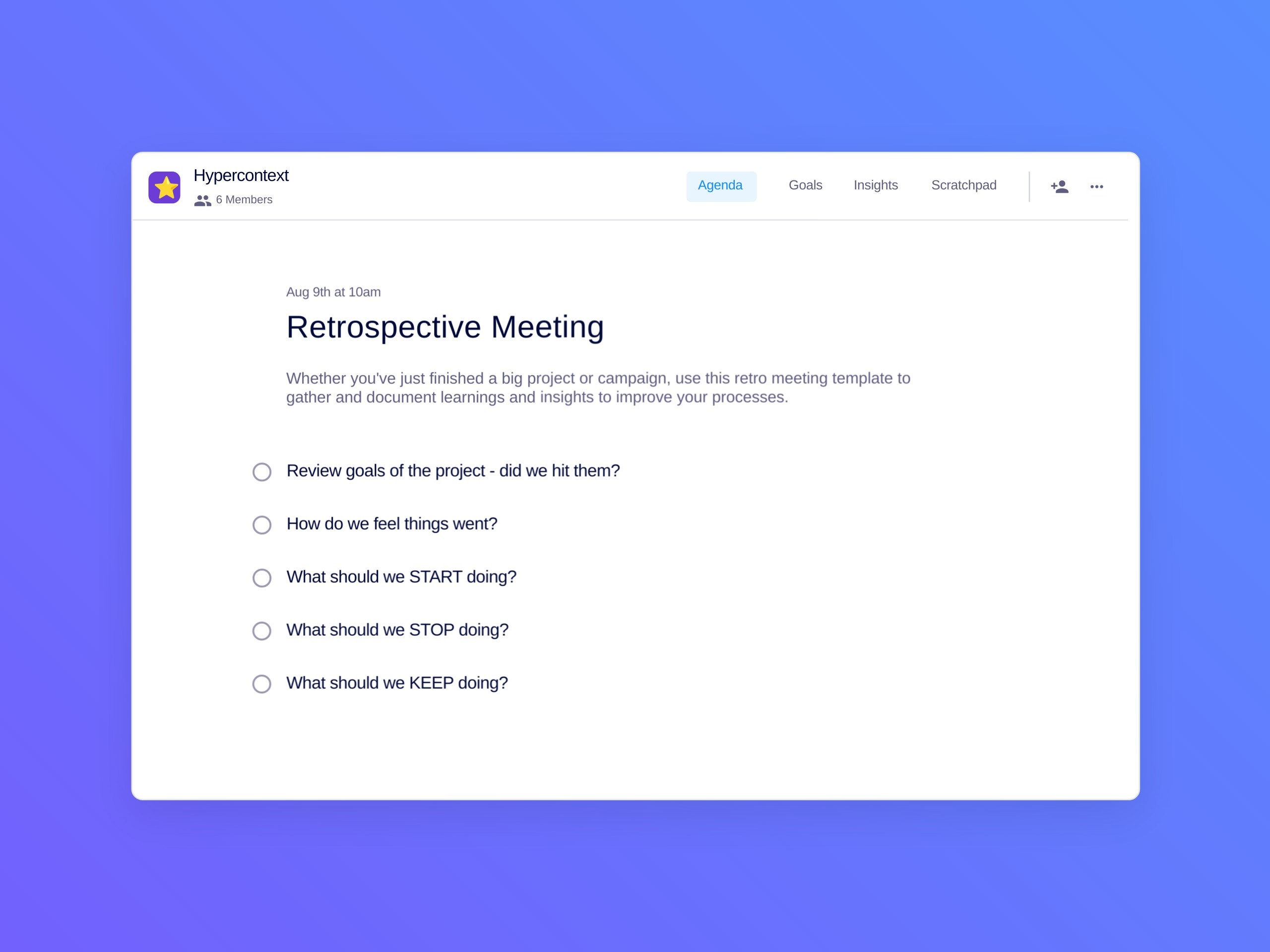 Retrospective meeting template (5 topics and ideas)
