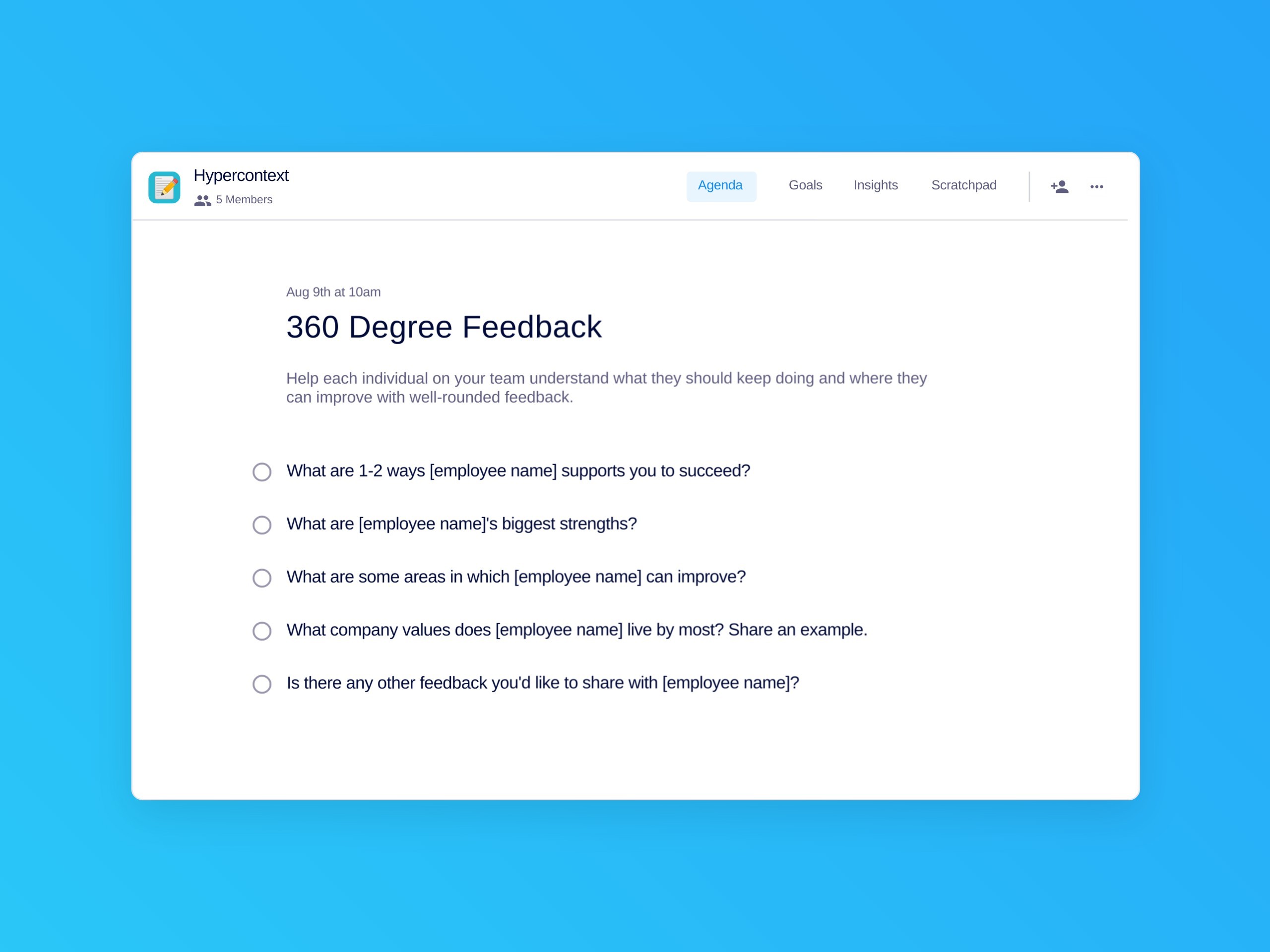 360 degree feedback template (5 topics and ideas)