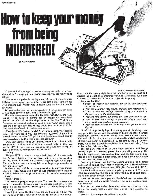 1974 How To Rob A Bank Without A Gun Book Print Ad - Swipe File