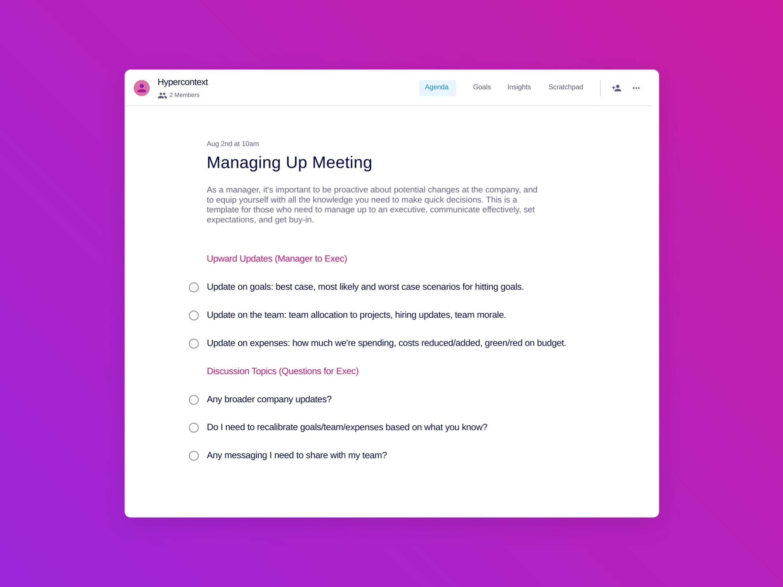 Managing up meeting template