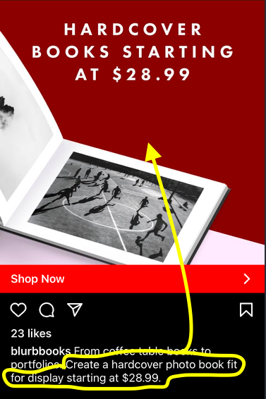 Instagram ad needs a more specific headline - Swipe File