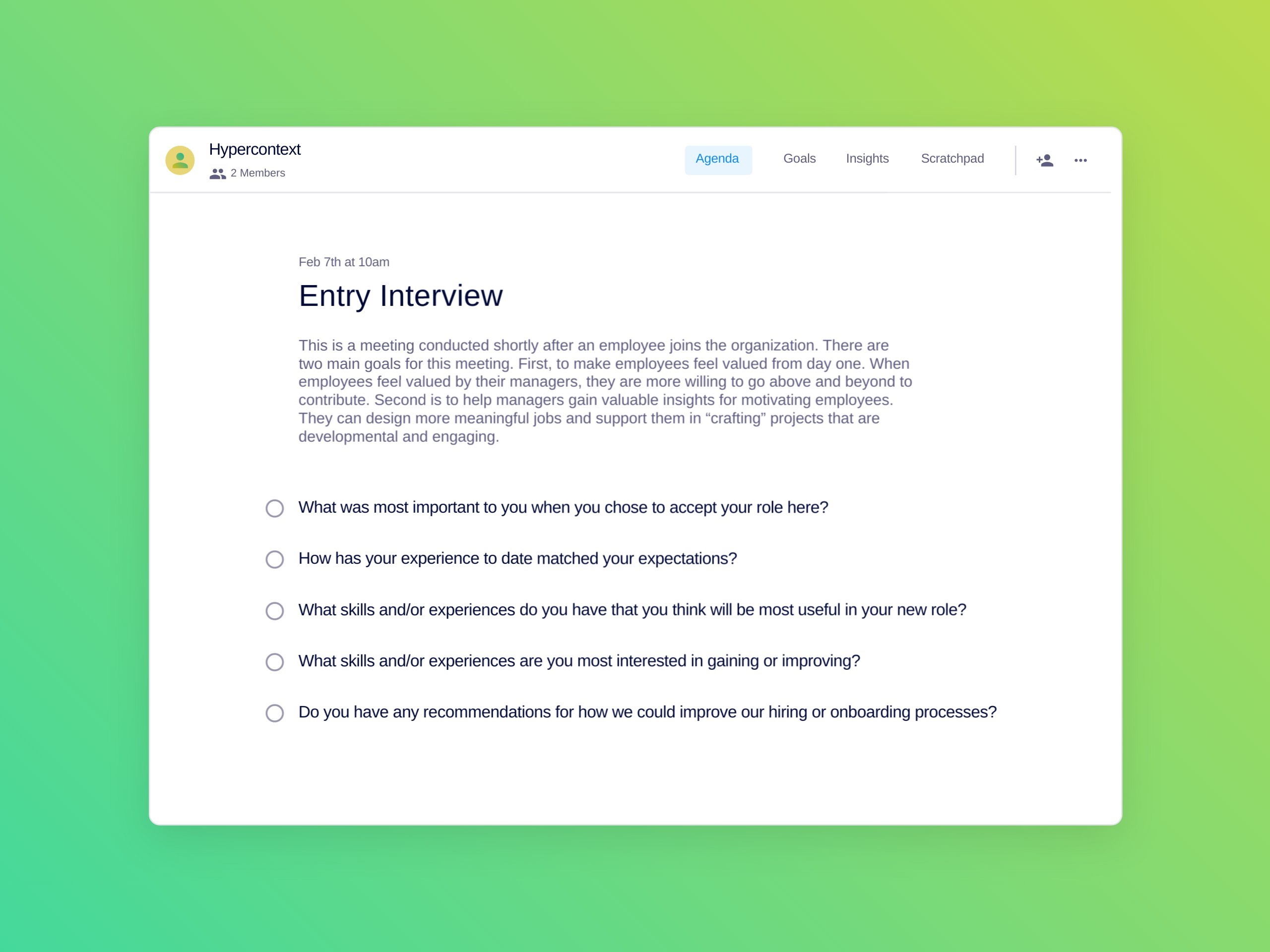 Entry interview template (5 topics and ideas)