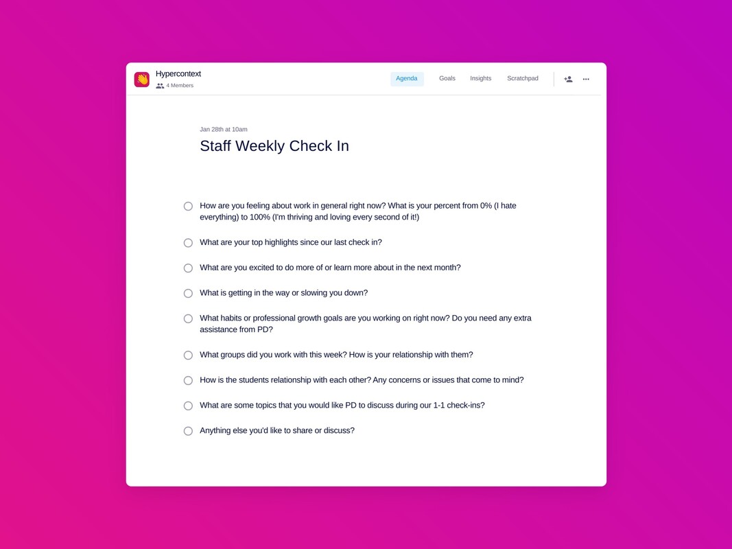 Staff Weekly Check In Template