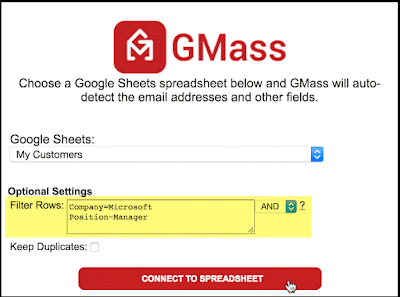 Send a mail merge campaign to just selected rows of a spreadsheet