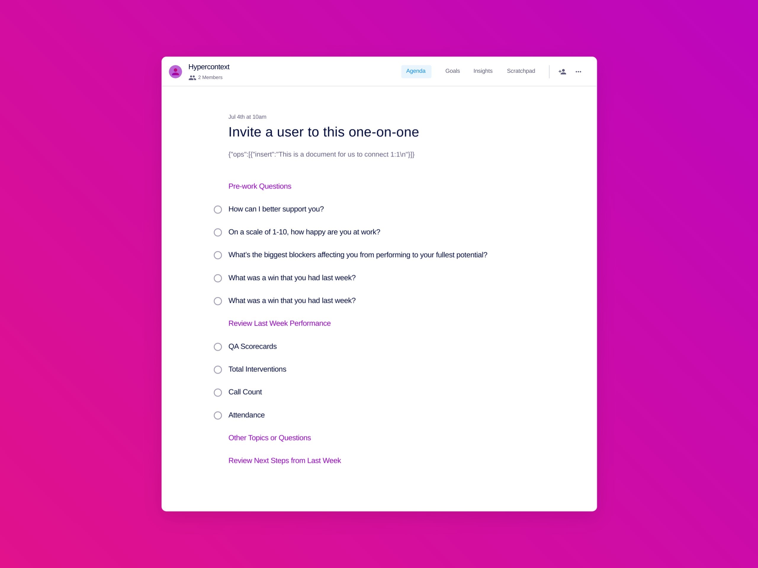 Invite a user to this one-on-one template (9 topics and ideas)