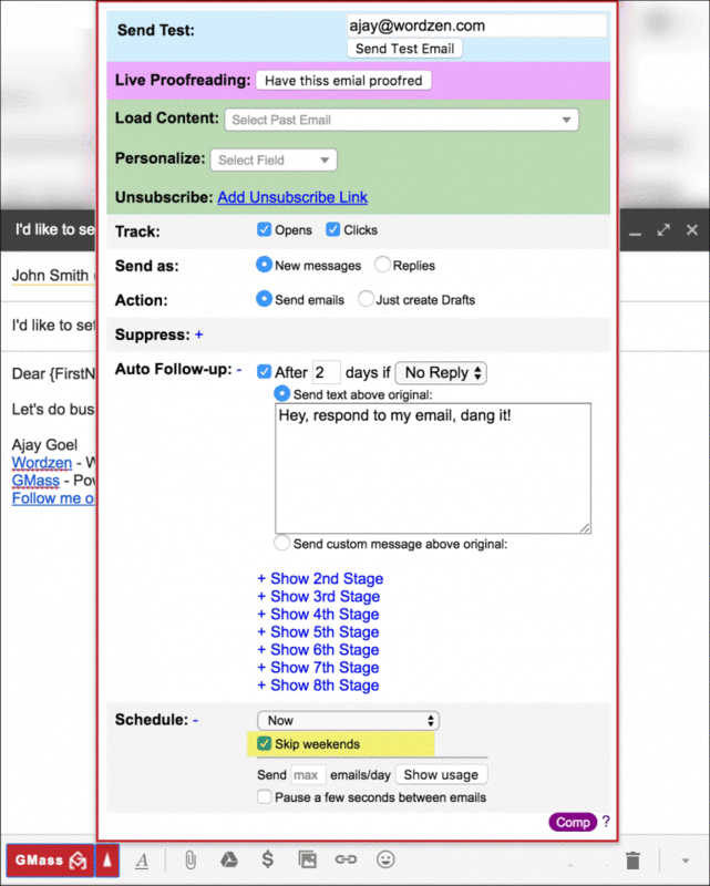 New option to skip weekends when scheduling mail merges