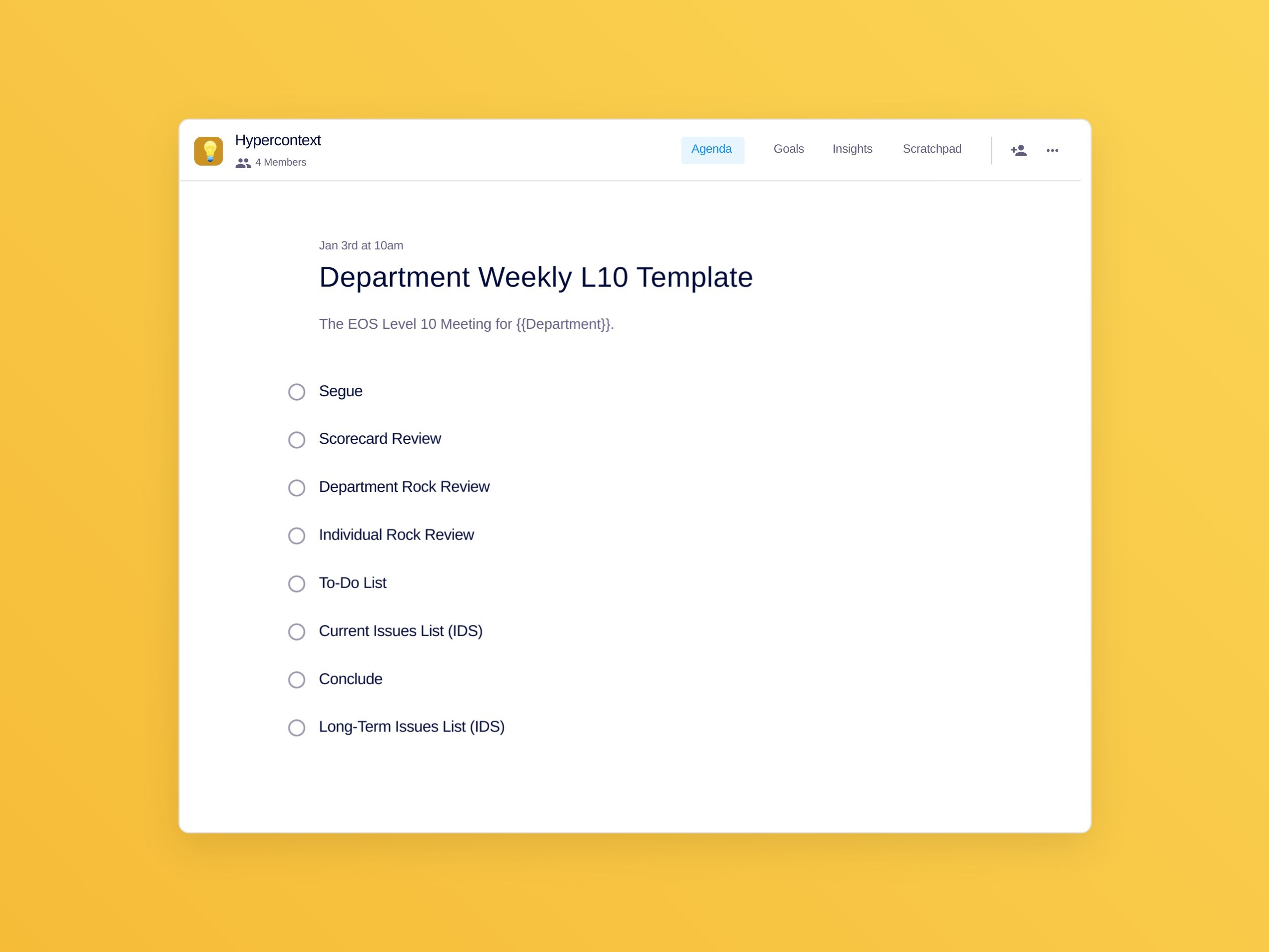 Department weekly l10 template template (8 topics and ideas)
