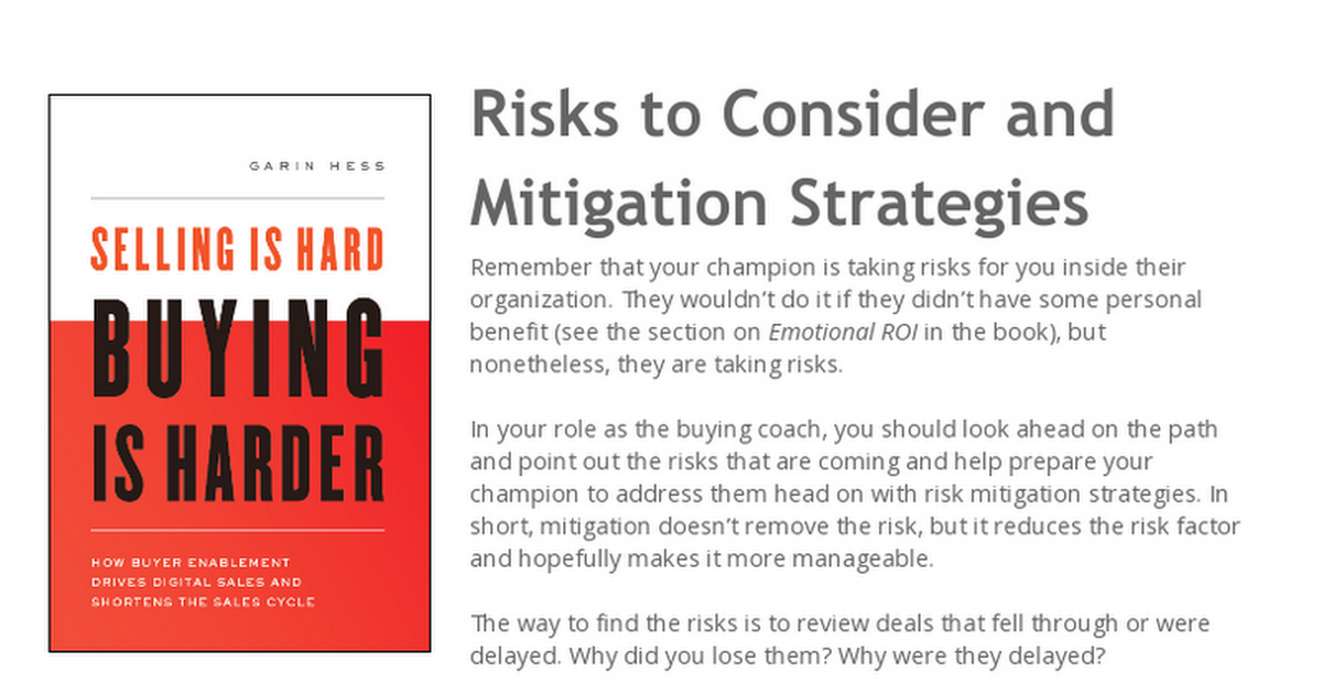 Risks to Consider & Mitigation Strategies (Selling is Hard. Buying is Harder.)