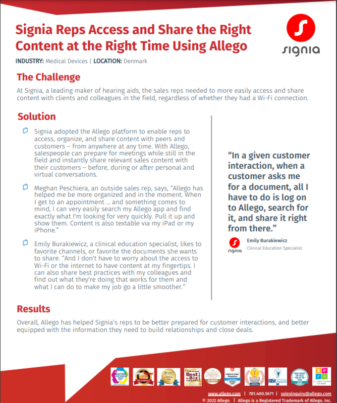Signia Reps Access and Share the Right Content at the Right Time Using Allego