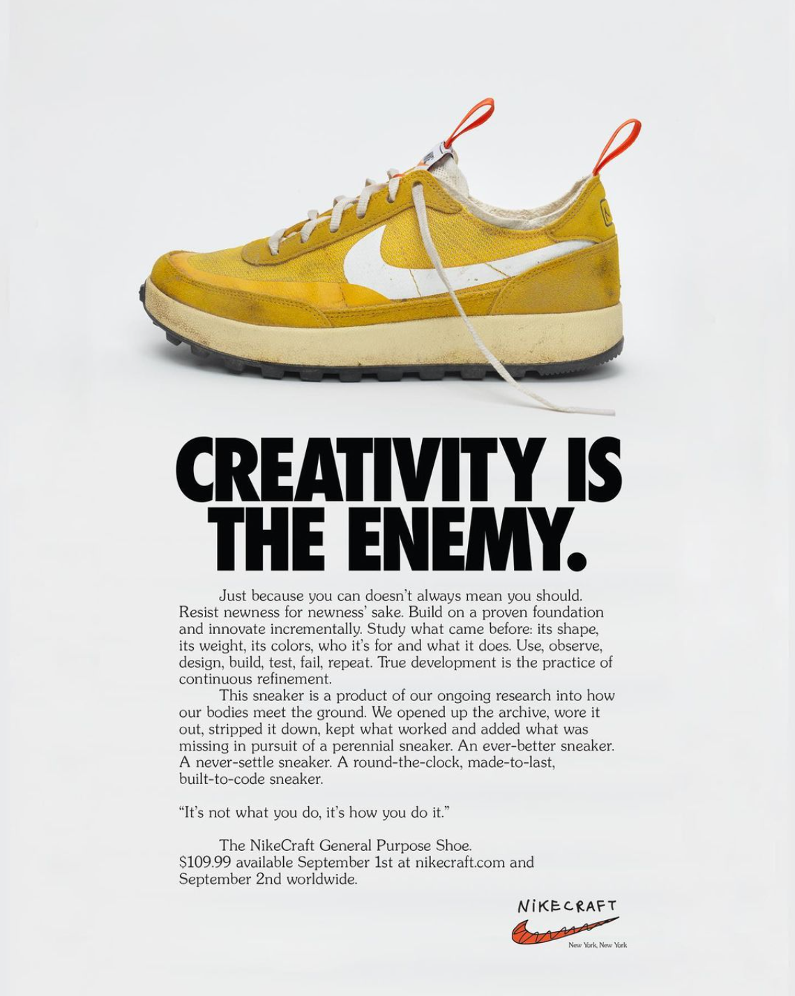 "Creativity is the Enemy" Nike Headline - Swipe File