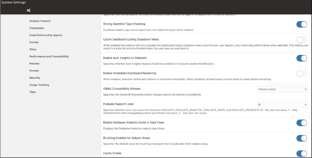 Select the best option to render dashboards in Oracle Analytics Cloud