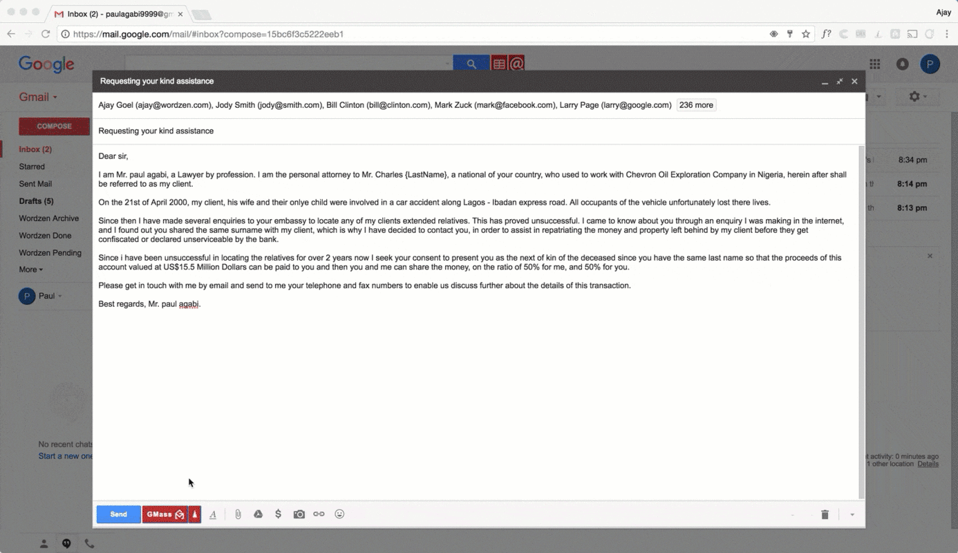 The world's first mail merge service with live email proofreading
