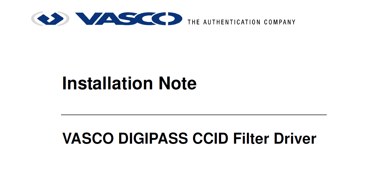 Installation Note VASCO DIGIPASS CCID Filter Driver