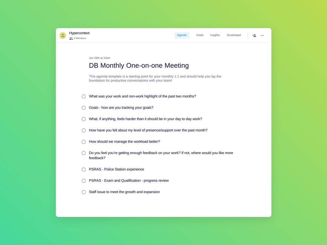 DB Monthly One-on-one Meeting Template