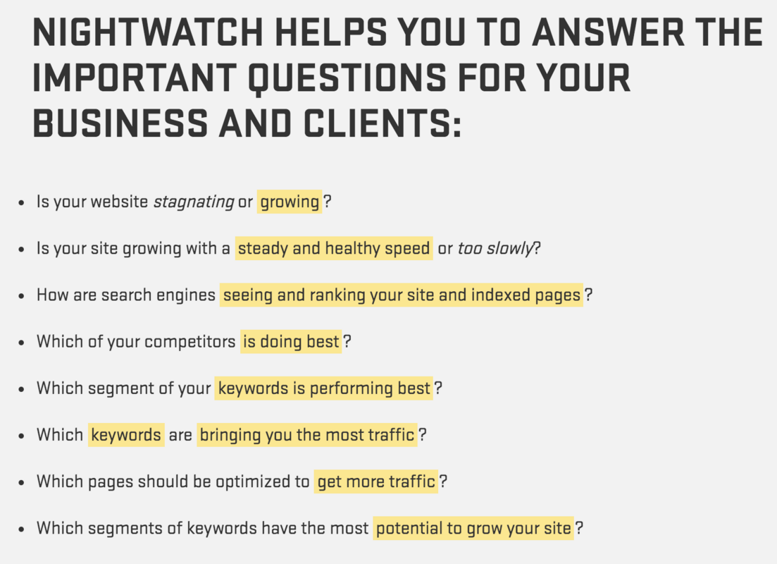 Nightwatch SEO service Sales Page - Swipe File
