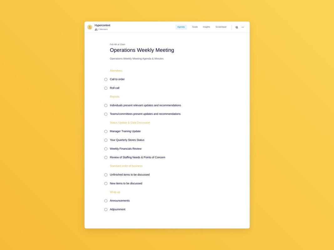 Operations weekly meeting template (12 topics and ideas) 
