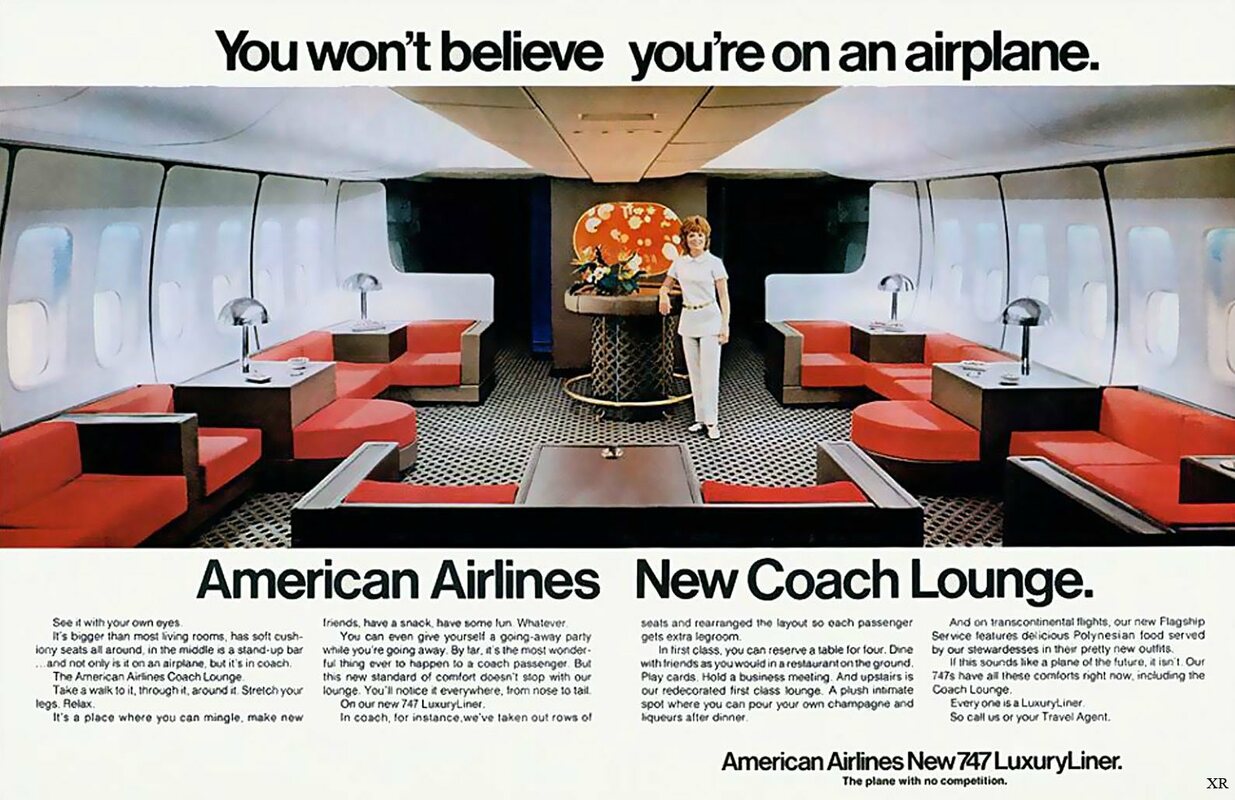 1971 American Airlines "Coach Lounge" Ad - Swipe File