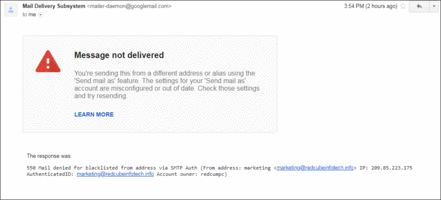Resolving "Message not delivered" bounces from Gmail because your "Send mail as" settings are misconfigured