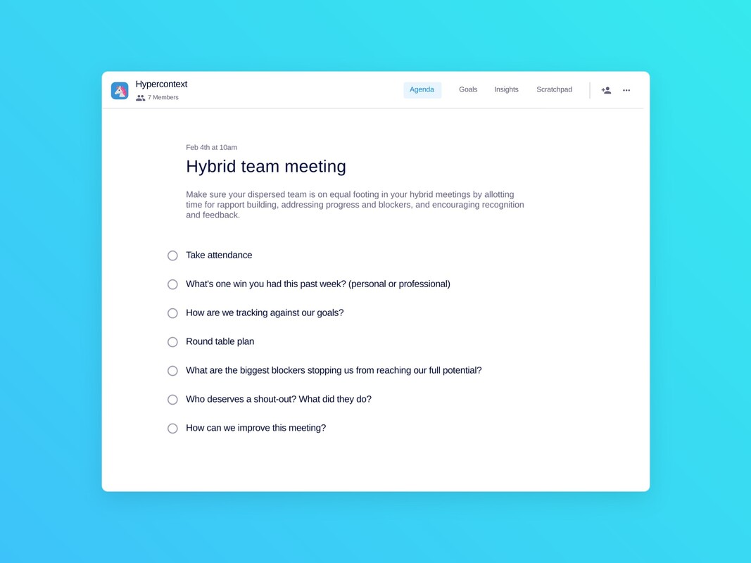 Hybrid team meeting template (7 topics and ideas) | Spinach