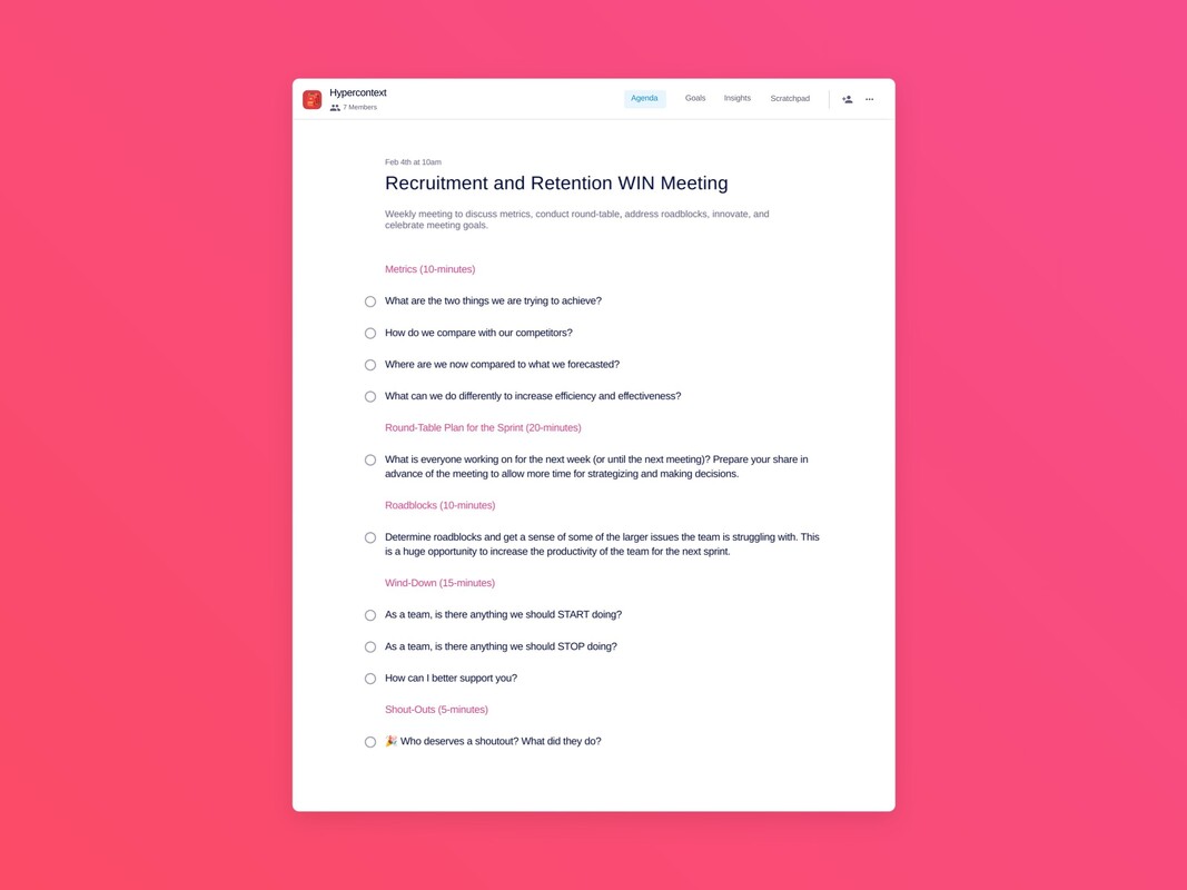 Recruitment and Retention WIN Meeting Template