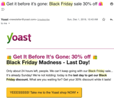 Yoast Black Friday Reminder Email - Swipe File