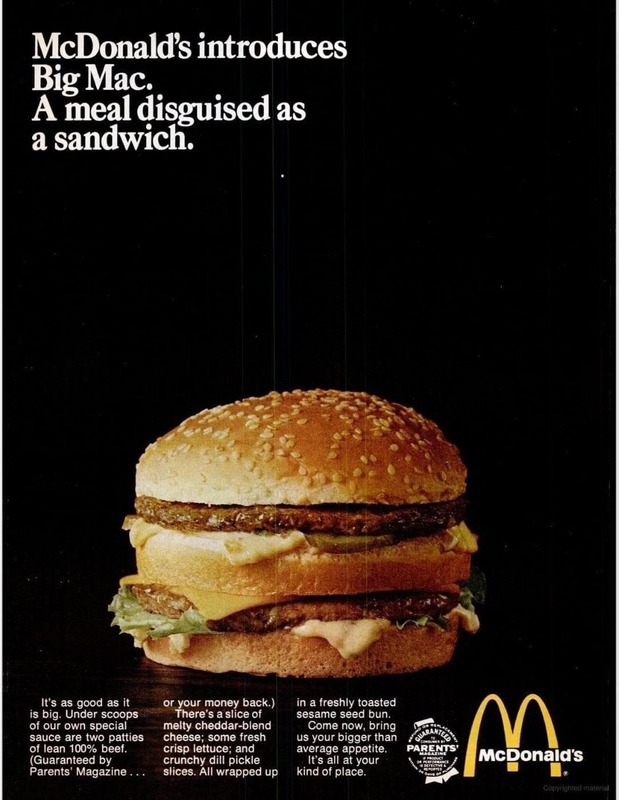 1969 McDonald's BigMac launched ad - Swipe File