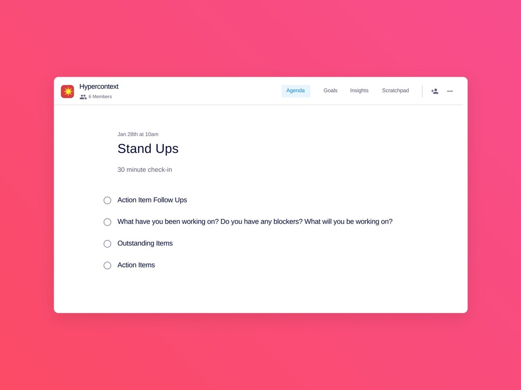 Stand ups template (4 topics and ideas) | Spinach