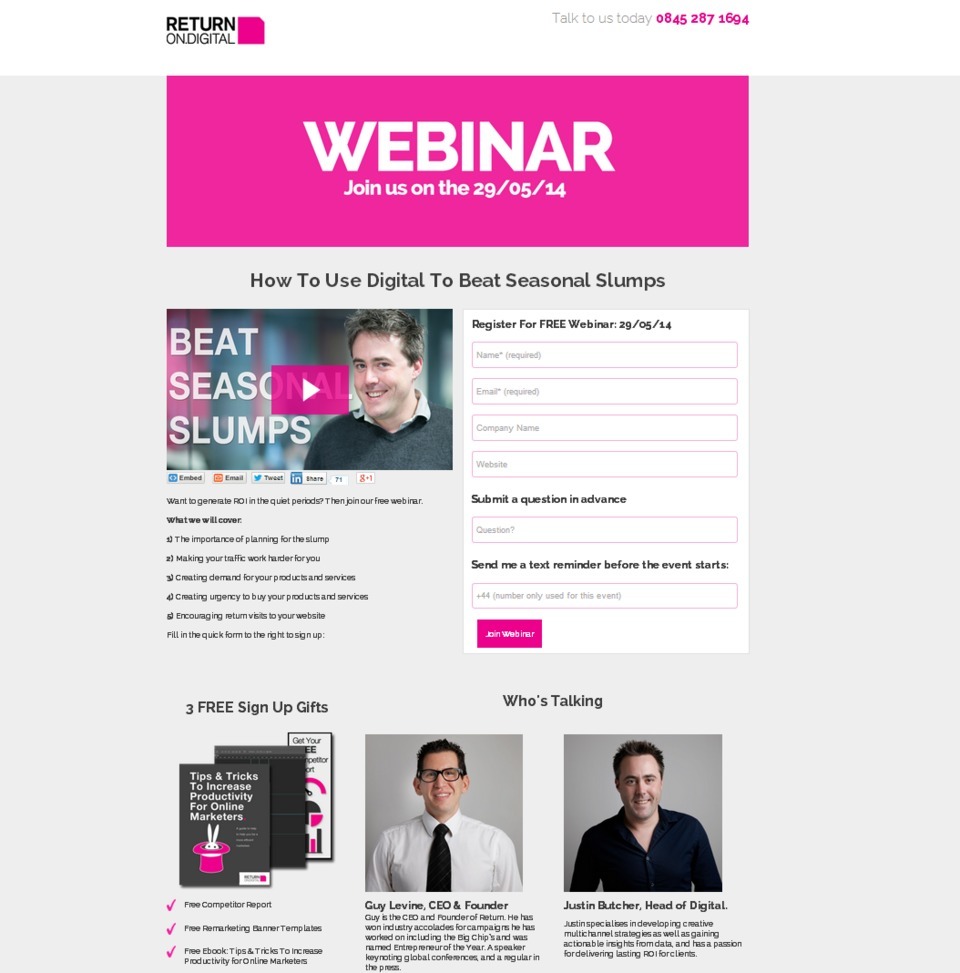 Return On Digital's Webinar Promotion Strategy, Featuring Video and Email