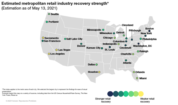 Forrester's US Retail Recovery Heat Map, May 2021 - Strides Toward Normalcy