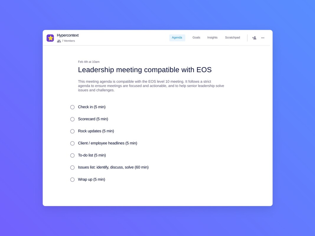 Leadership meeting compatible with EOS Template