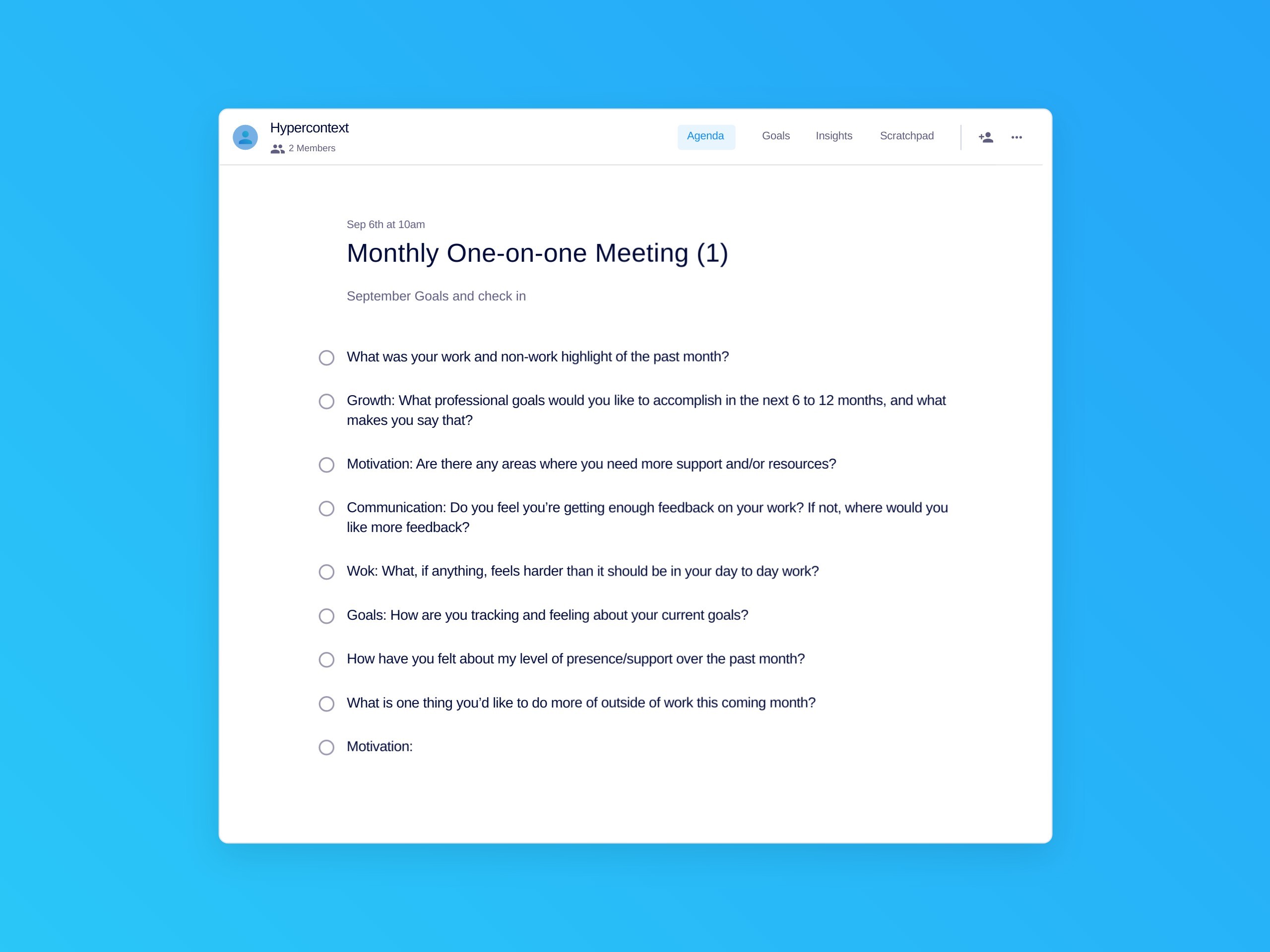 Monthly one-on-one meeting (1) template (9 topics and ideas)