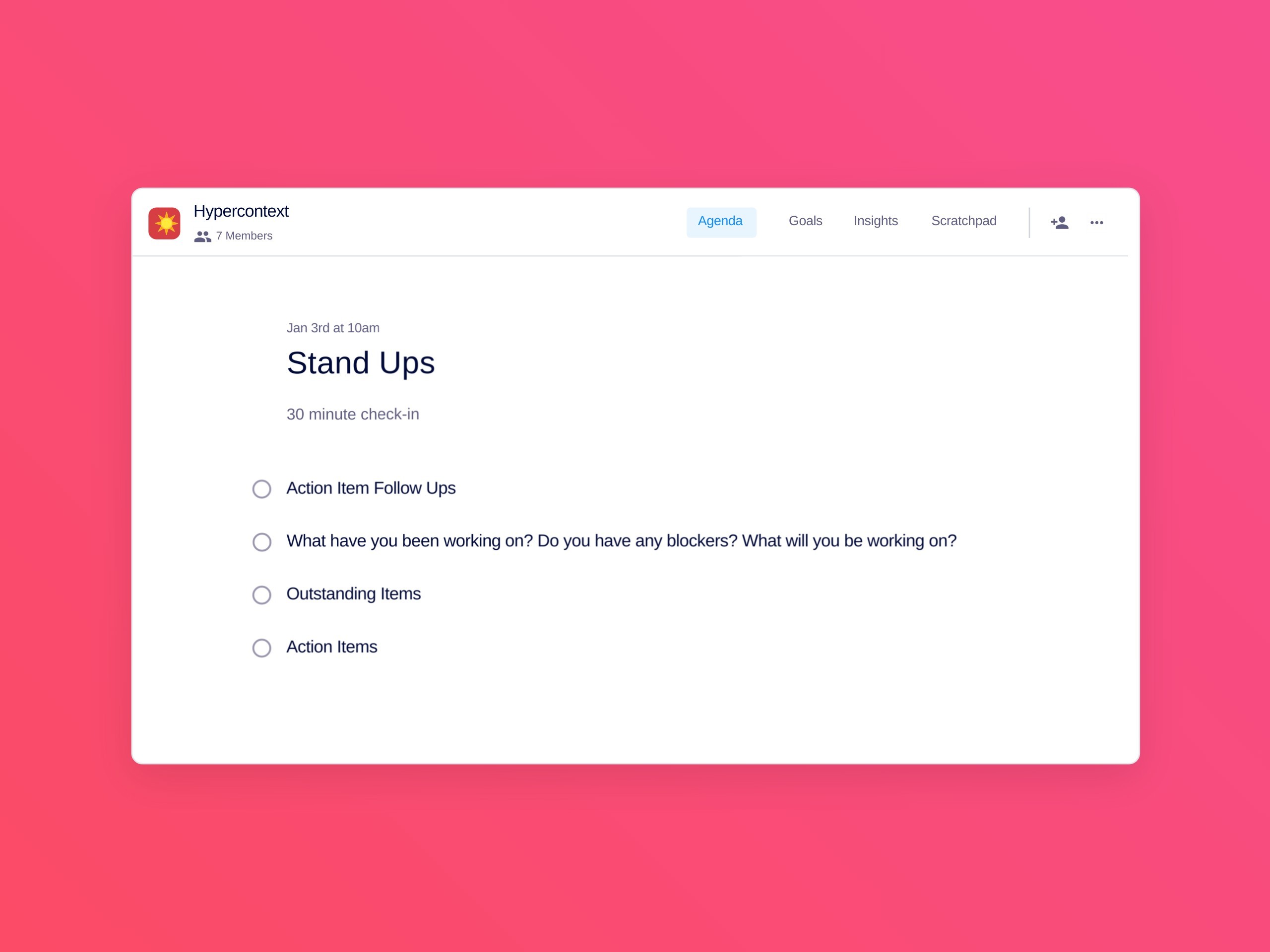 Stand ups template (4 topics and ideas)