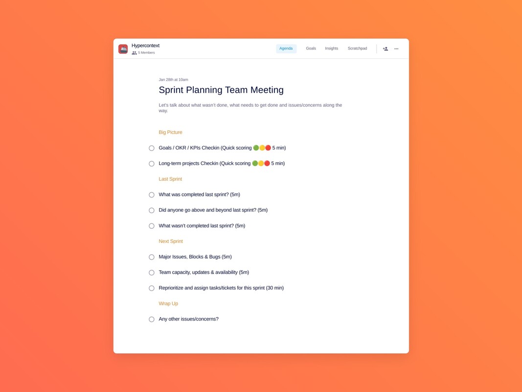 Sprint Planning Team Meeting Template